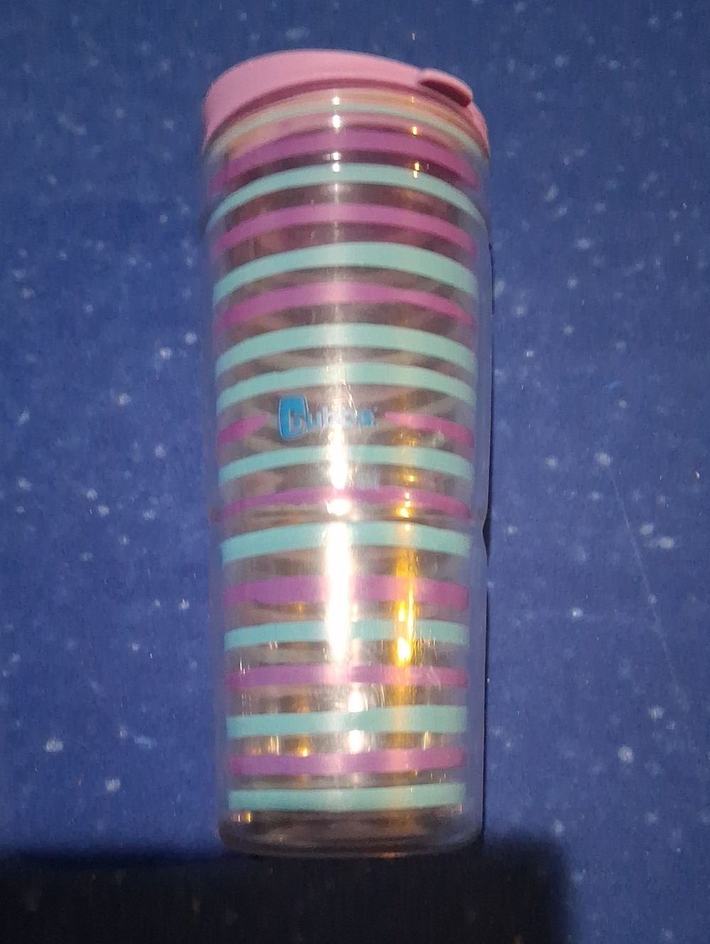 Striped Pink, Teal & Purple Travel Tumbler with Flip Lid